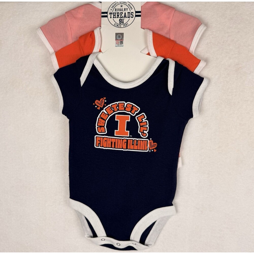 Rivalry Threads Illinois Fighting Illini Baby Bodysuits 3 Pack 6-9 Months NWT